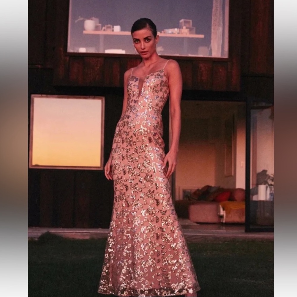 Dress the Population Marie Gown in Gold/Nude